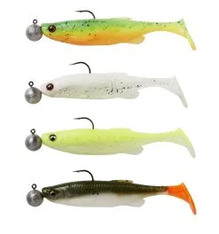 Savage Gear Fat Minnow T-Tail RTF 7.5 Cm [5 G] + 7.5 G Jiggskalle Med 1/0 Krok 4+4-pack -Haspelspön Försäljningsbutik 77014 1
